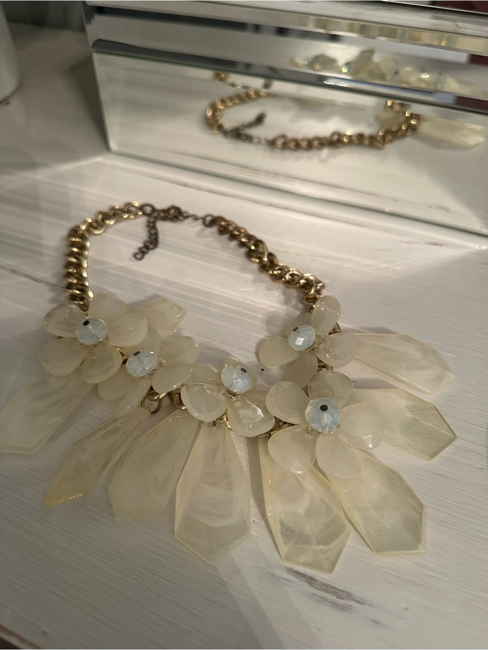 Gold Chain Chunky Cream Floral Statement Necklace